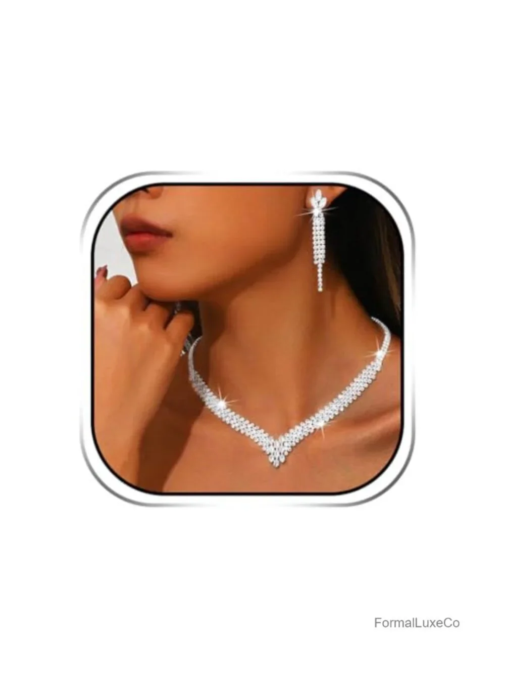 Rhinestone Bridal Jewelry Set with Necklace and Earrings